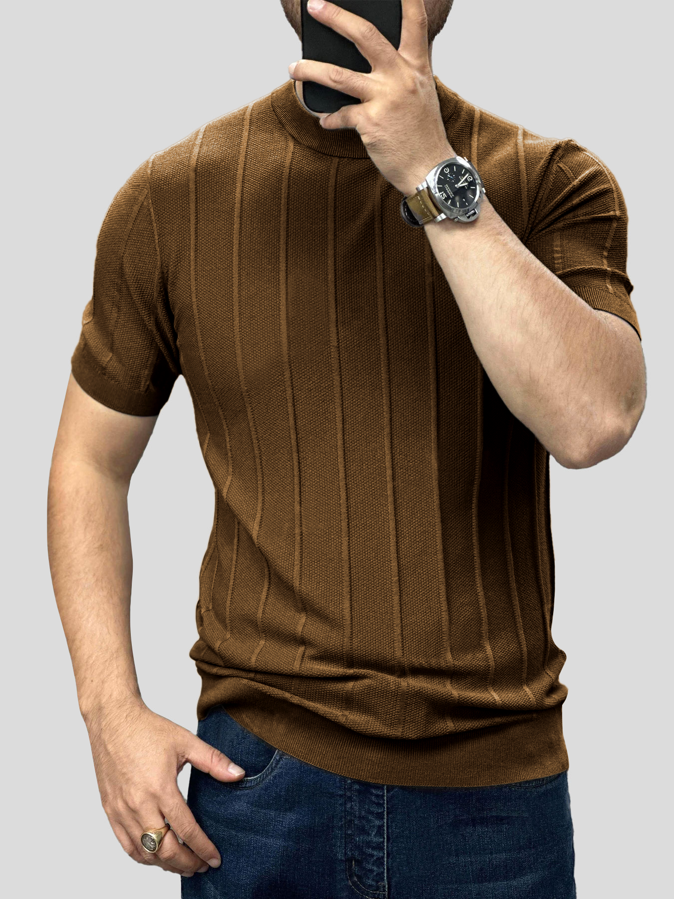 GentleKnit Breathable Striped Short Sleeve Knitted T-Shirt