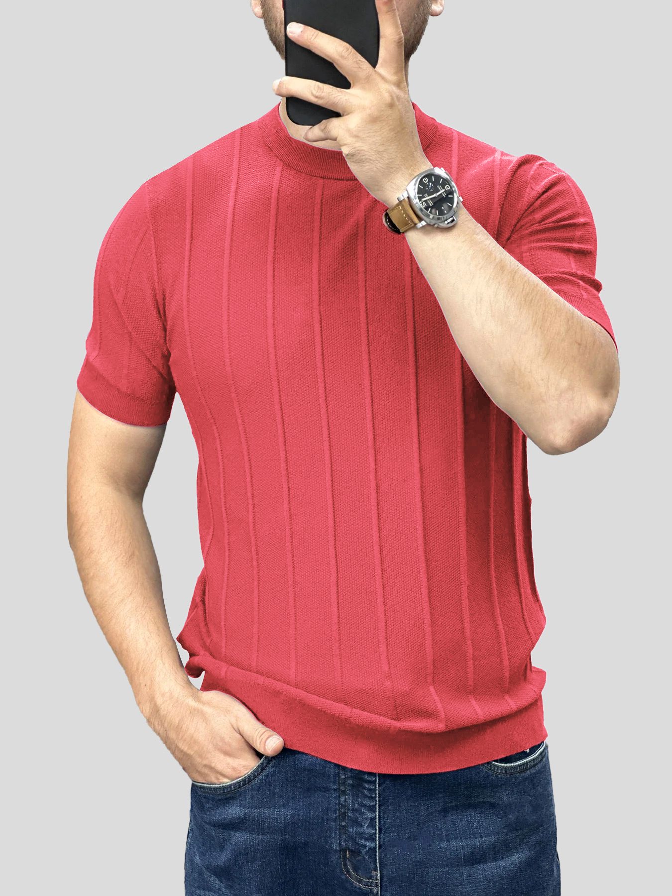 GentleKnit Breathable Striped Short Sleeve Knitted T-Shirt