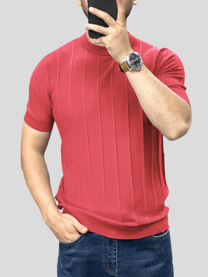 GentleKnit Breathable Striped Short Sleeve Knitted T-Shirt
