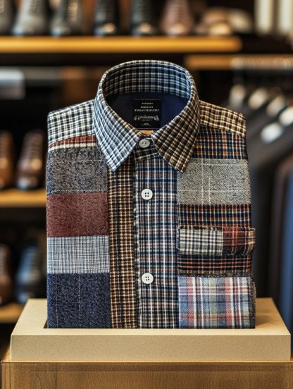 Men's contrast color classic luxury business long sleeve shirt