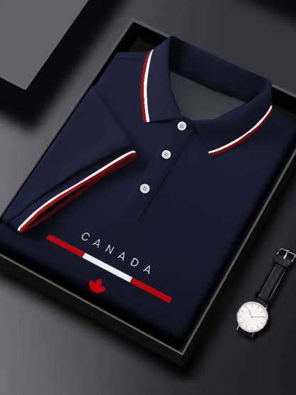 Men's Casual Canadian Contrast Short Sleeve Polo Shirt