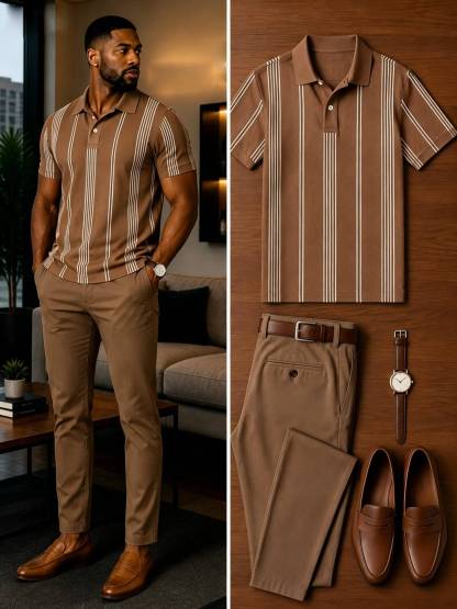 Men's Casual Short Sleeve Polo Shirt And Pants Two-Piece Set