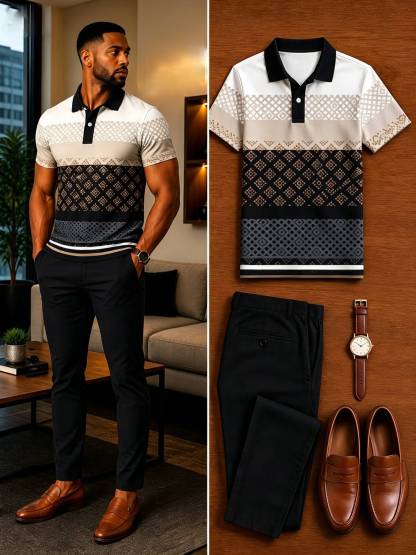 Men's Casual Short Sleeve Polo Shirt And Pants Two-Piece Set