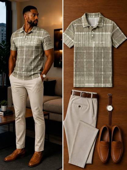 Men's Casual Short Sleeve Polo Shirt And Pants Two-Piece Set