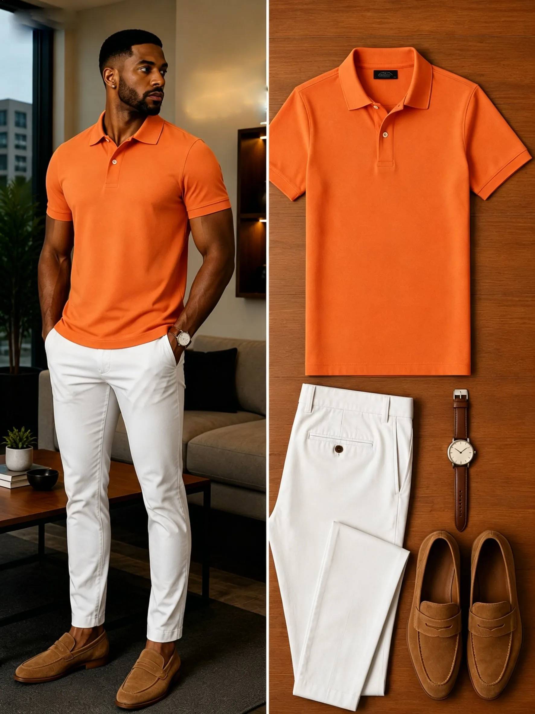 Men's Casual Short Sleeve Polo Shirt And Pants Two-Piece Set