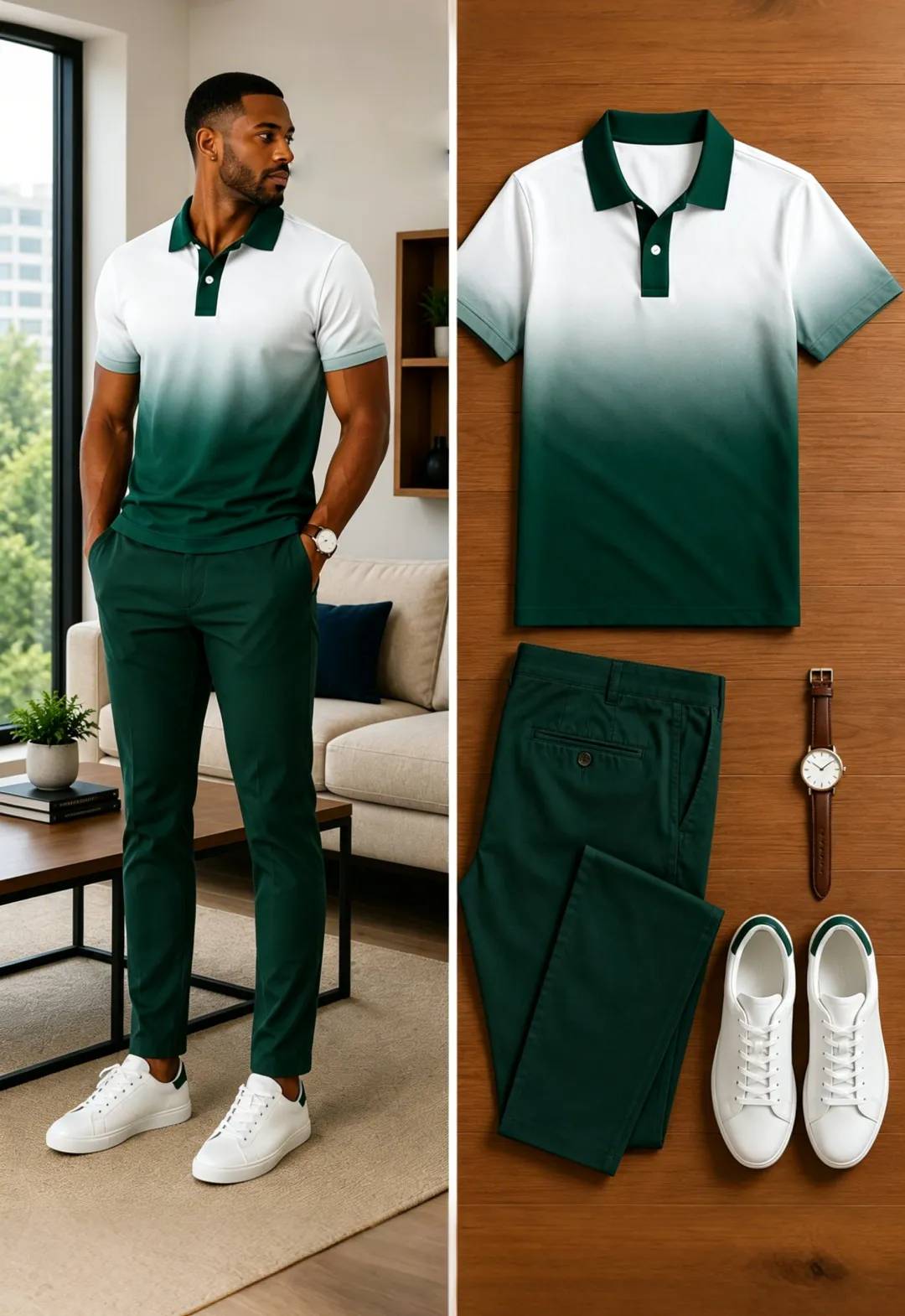 Men's Casual Short Sleeve Polo Shirt And Pants Two-Piece Set