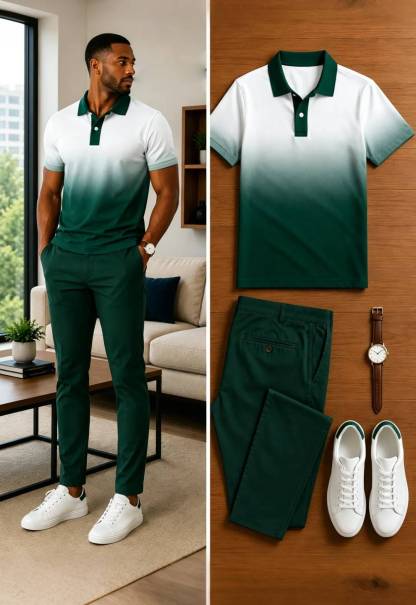 Men's Casual Short Sleeve Polo Shirt And Pants Two-Piece Set