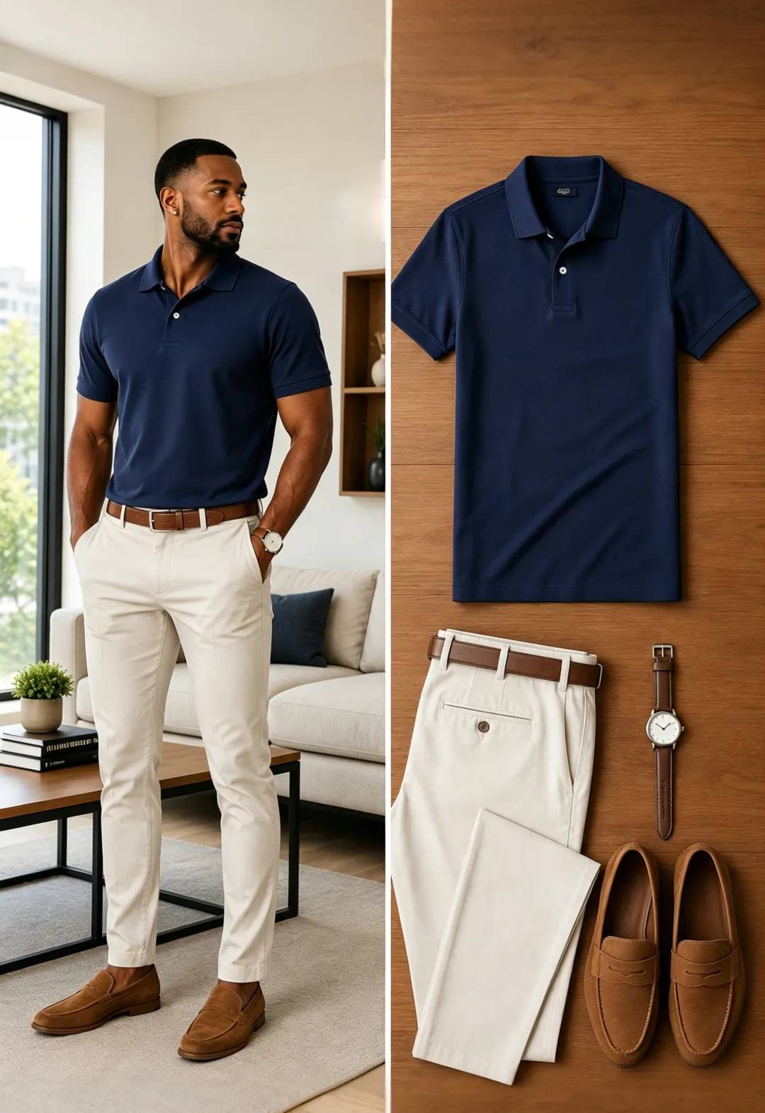 Men's Casual Short Sleeve Polo Shirt And Pants Two-Piece Set