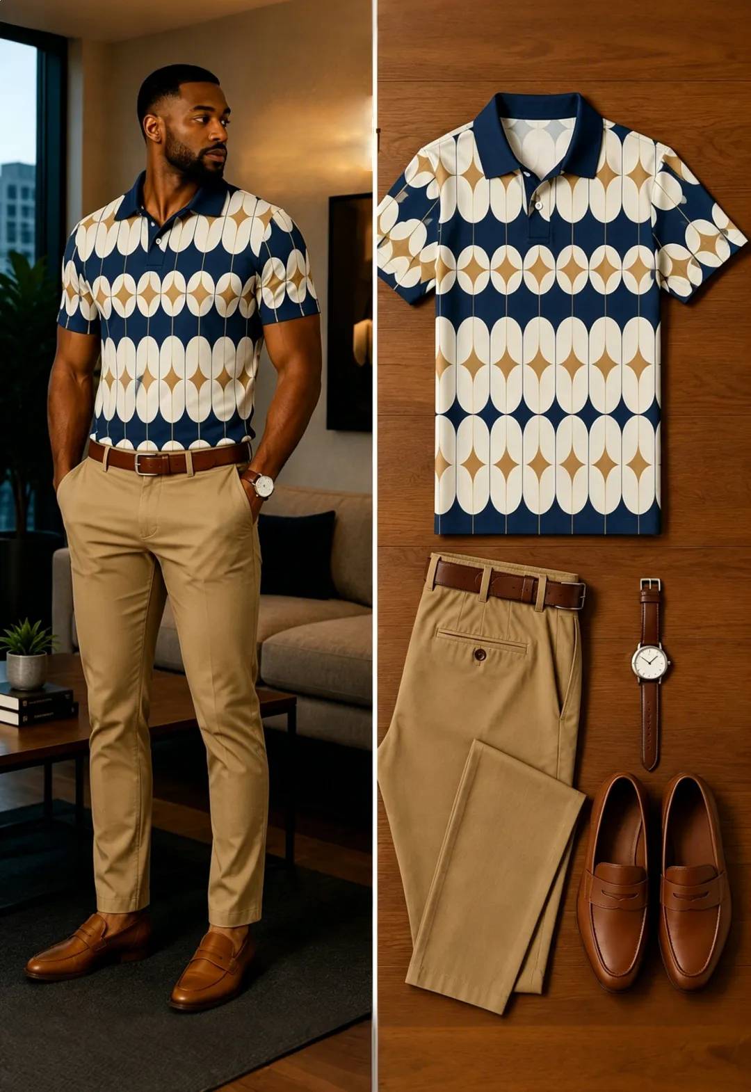 Men's Casual Short Sleeve Polo Shirt And Pants Two-Piece Set