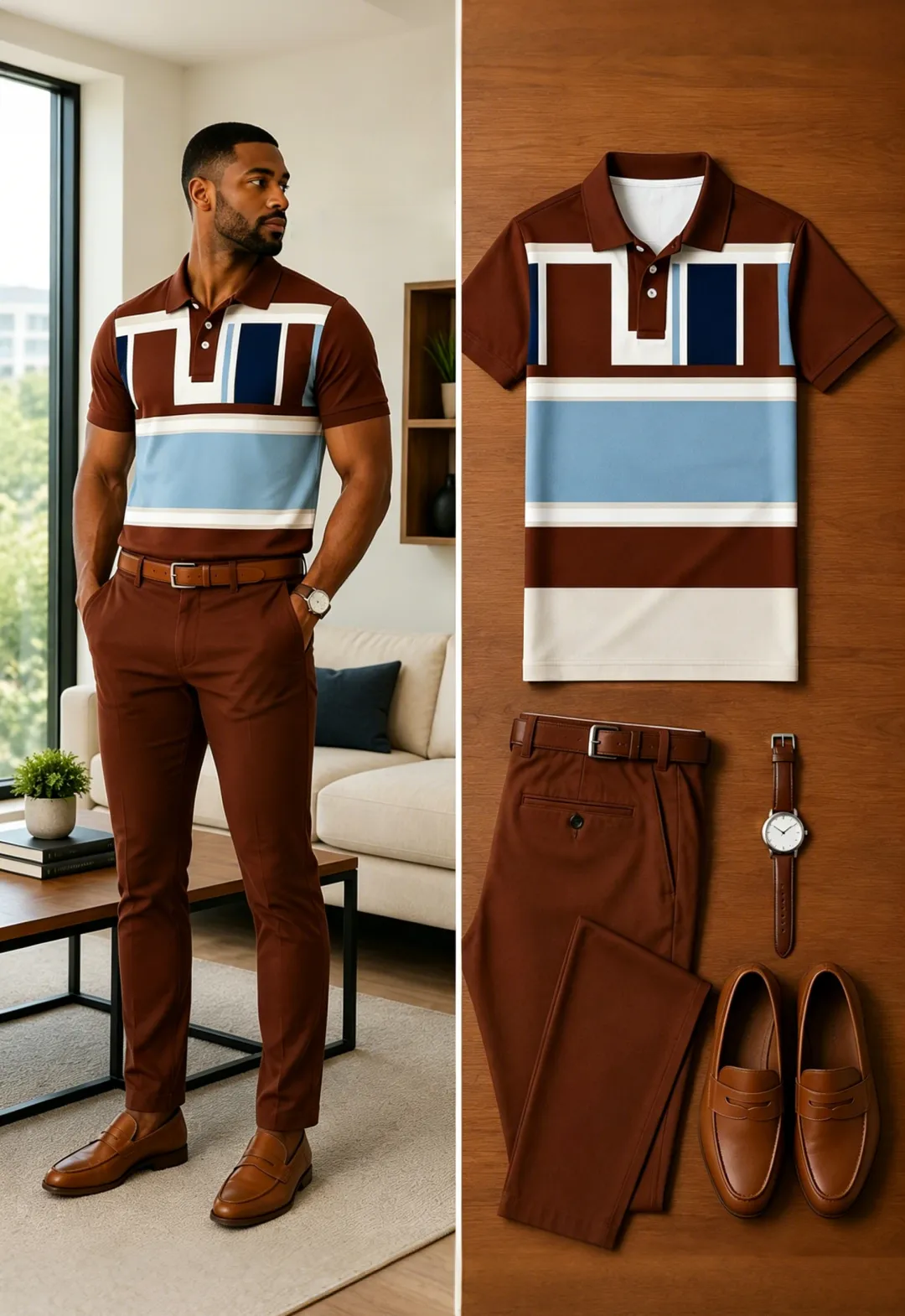 Men's Casual Short Sleeve Polo Shirt And Pants Two-Piece Set