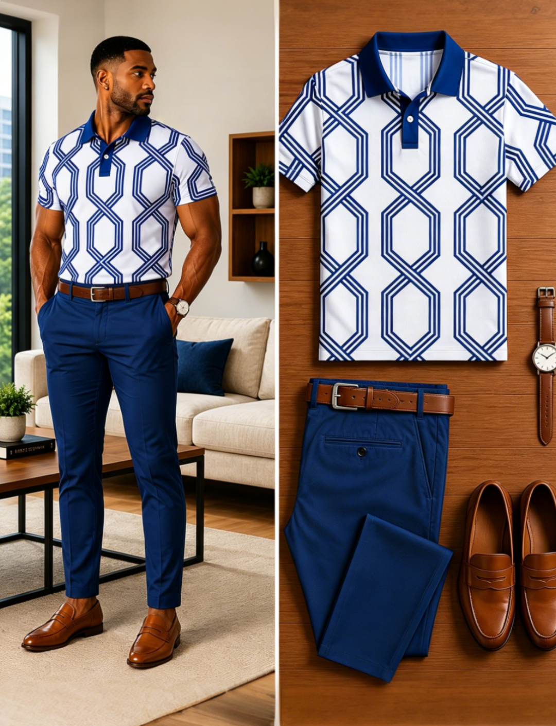 Men's Casual Short Sleeve Polo Shirt And Pants Two-Piece Set