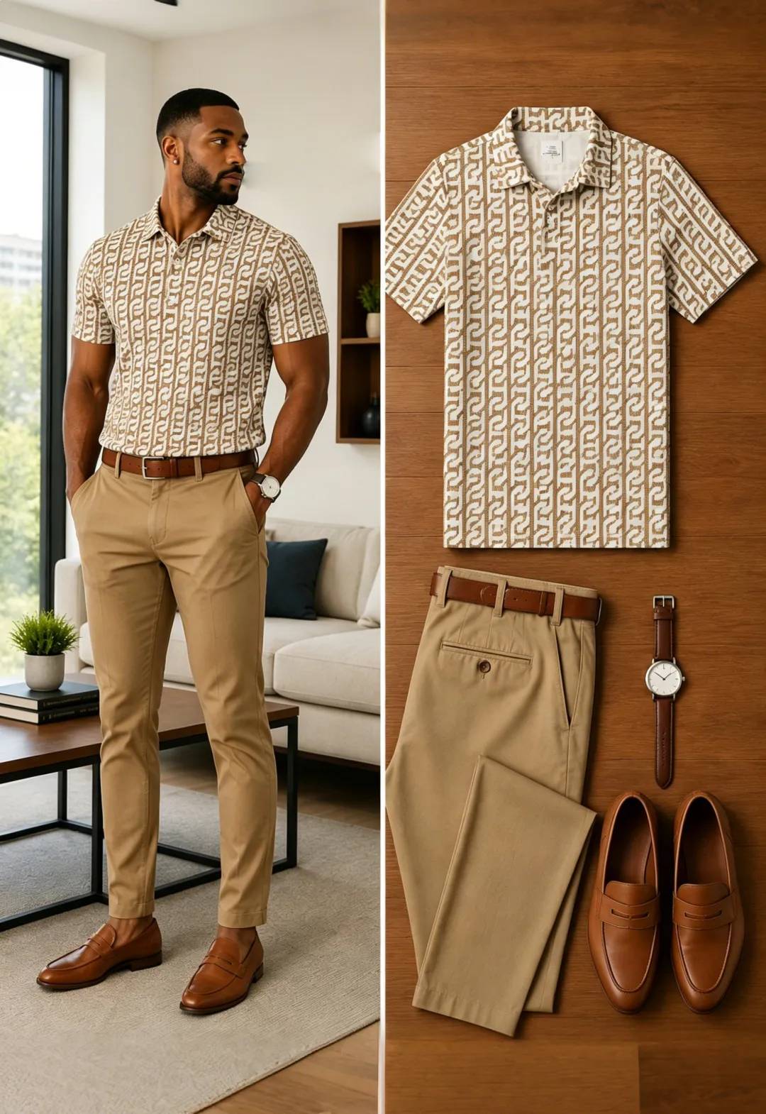 Men's Casual Short Sleeve Polo Shirt And Pants Two-Piece Set