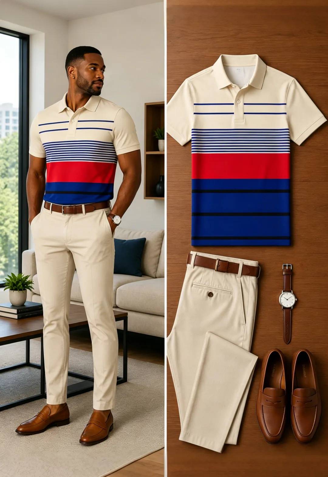 Men's Casual Short Sleeve Polo Shirt And Pants Two-Piece Set