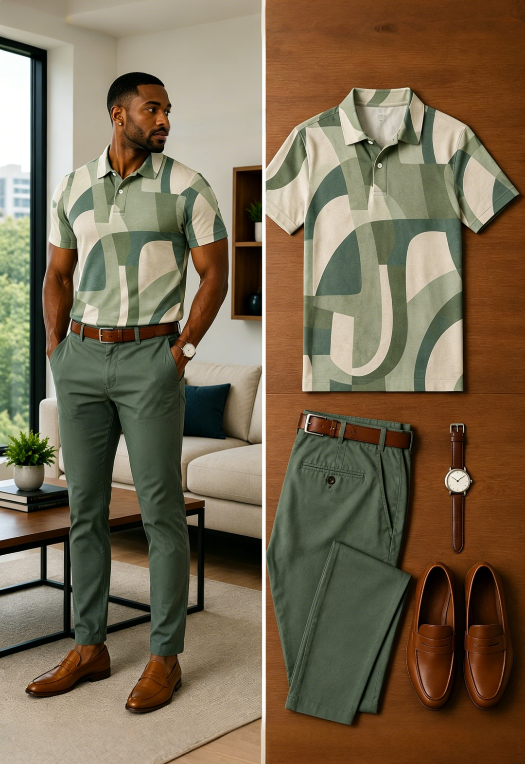 Men's Casual Short Sleeve Polo Shirt And Pants Two-Piece Set