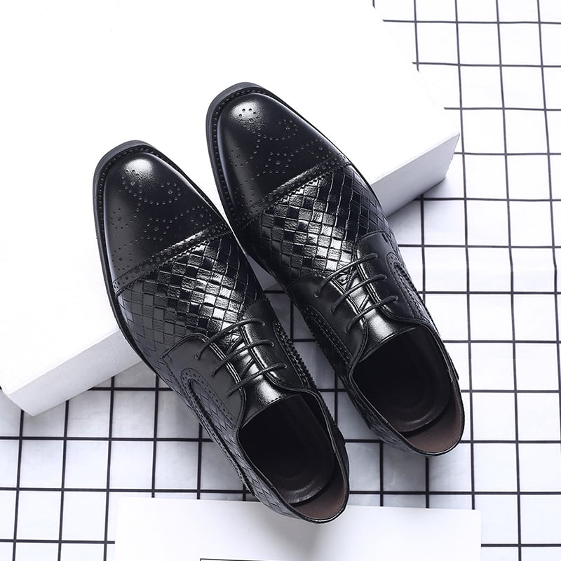 Mens Plaid Casual Fashion Patchwork Lace-Up Leather Shoes