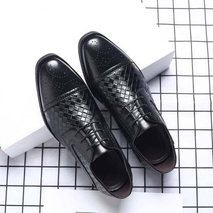Mens Plaid Casual Fashion Patchwork Lace-Up Leather Shoes