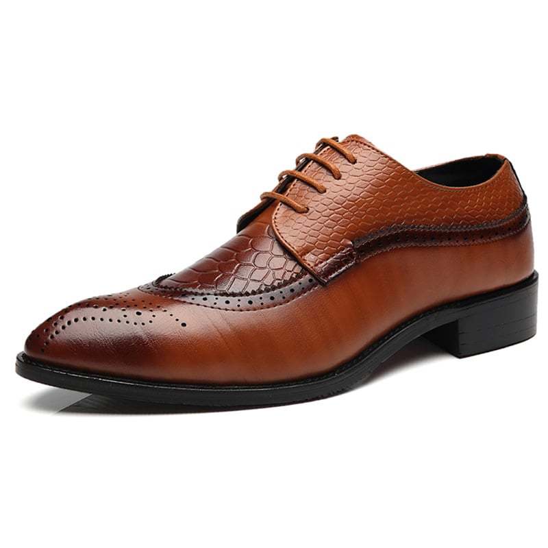 Men's Business Casual Pointed Toe Patchwork Lace Up Oxfords Faux Leather Brogues Shoes
