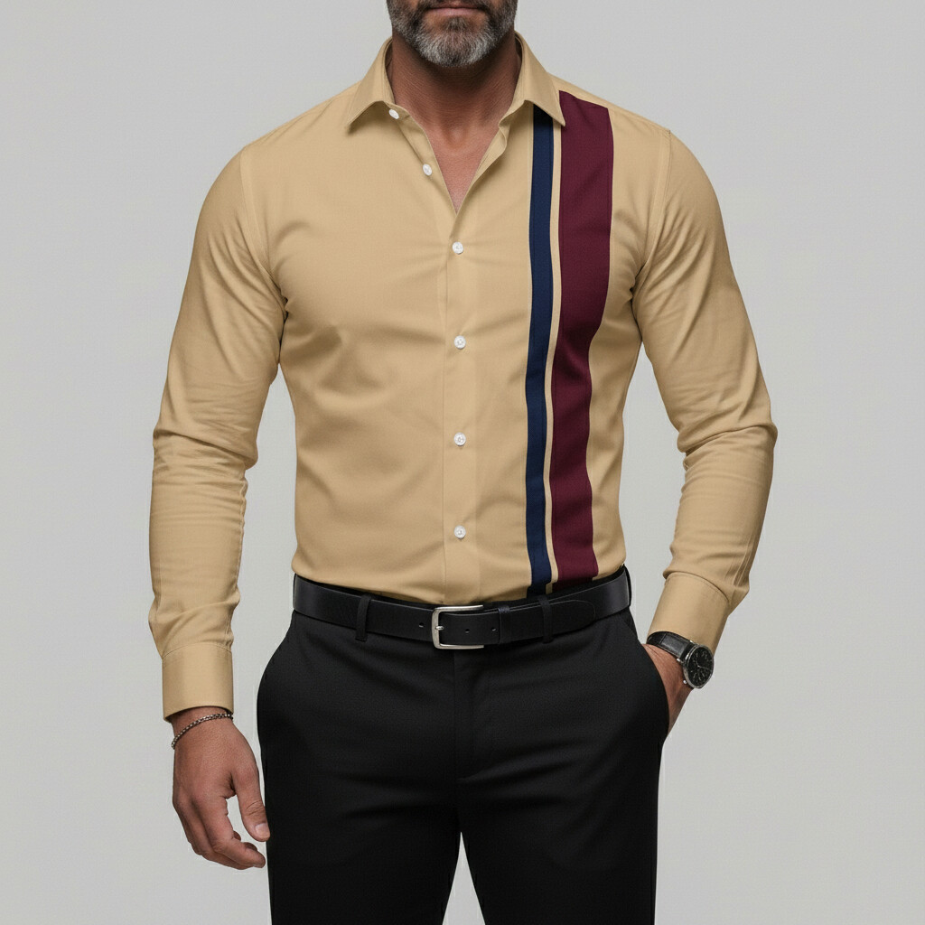 Men's Fashion Striped Print Button Slim Fit Business Casual Long Sleeve Shirt
