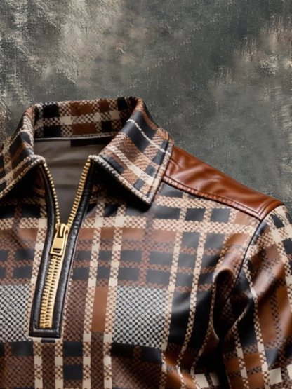 Men's Vintage Color-Block Printed Zip-Up Hoodie