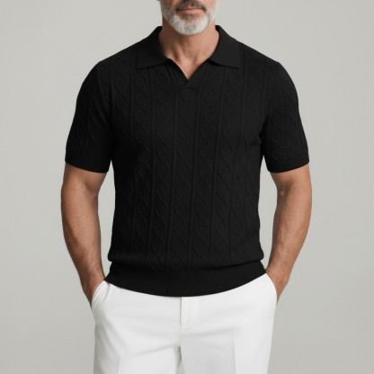 Men's Casual Geometric Textured Solid Color Slim Fit Short Sleeve Polo Shirt