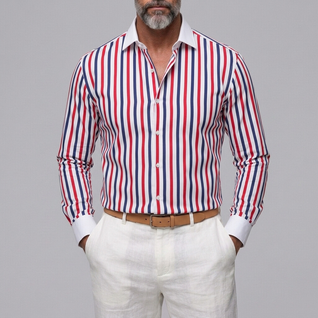 Men's Business Casual Striped Print Button-Up Slim Fit Long Sleeve Shirt
