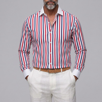 Men's Business Casual Striped Print Button-Up Slim Fit Long Sleeve Shirt