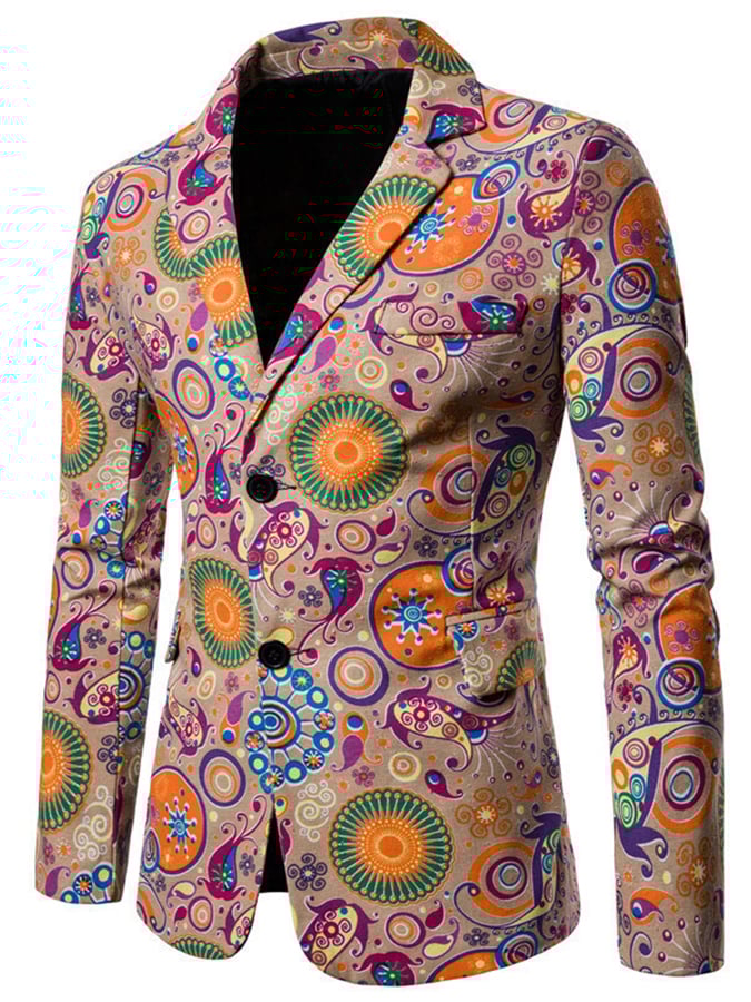 Men's Western Style Printed Patchwork Design Long Sleeve Blazer