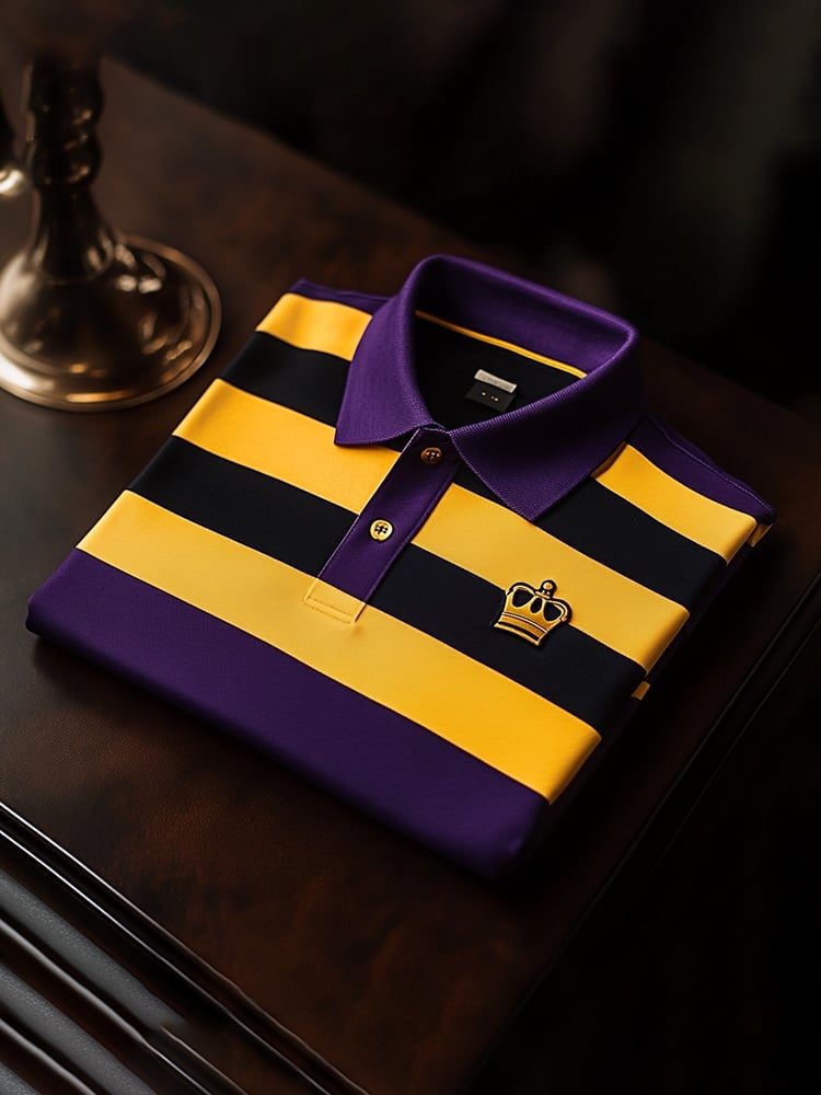 Men's Classic Business Check Button Short Sleeve Polo Shirt