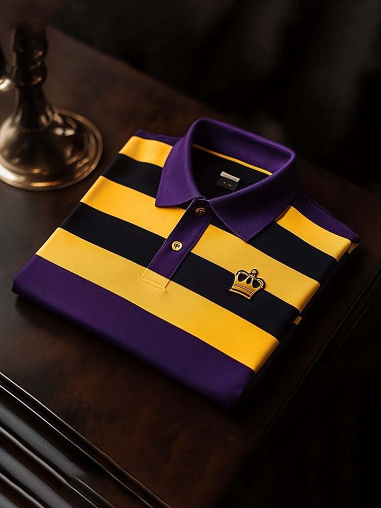 Men's Classic Business Check Logo Button Short Sleeve Polo Shirt