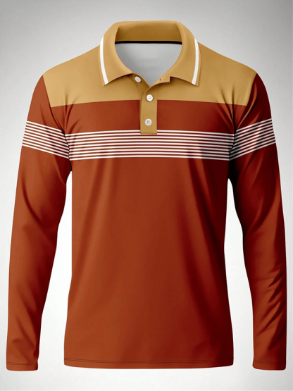 Men's Striped Business Casual Long Sleeve Polo Shirt