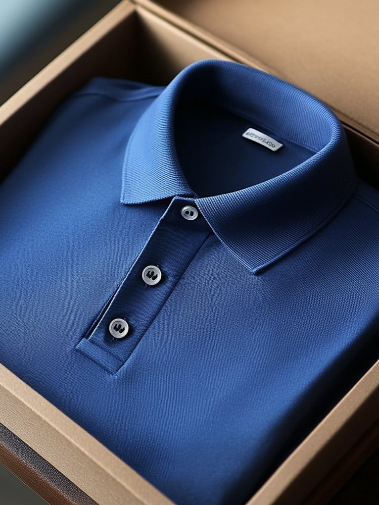 Men's Business Blue Solid Sweat-Wicking Short Sleeve Polo Shirt