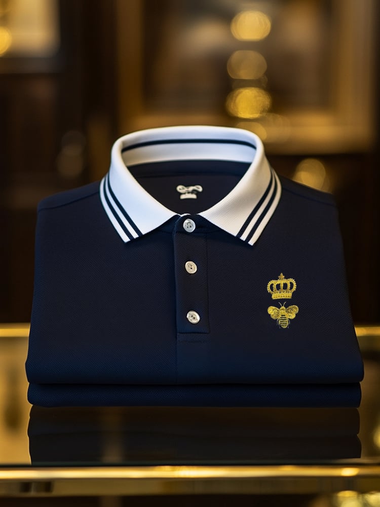 Men's Classic Business Check Button Short Sleeve Polo Shirt