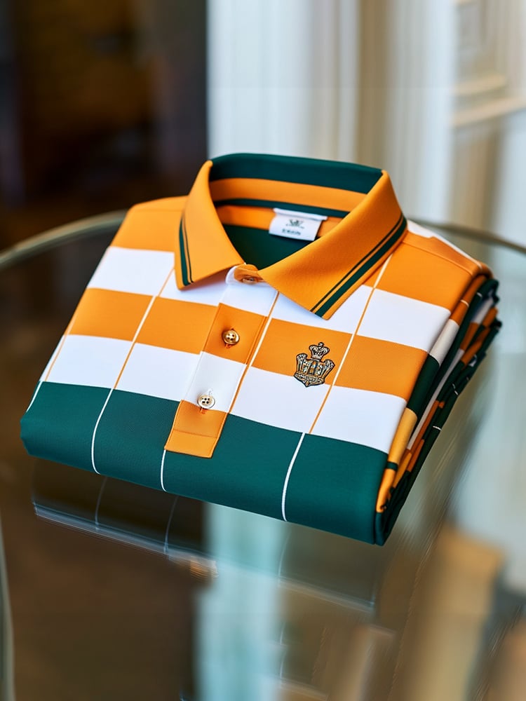 Men's Classic Business Check Button Short Sleeve Polo Shirt