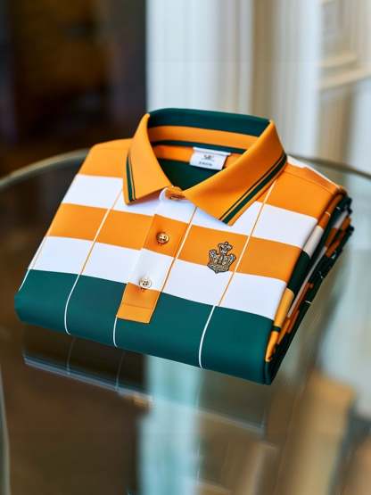 Men's Classic Business Check Button Short Sleeve Polo Shirt