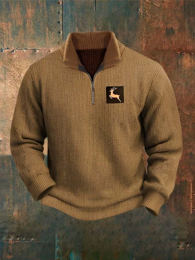 Men'S Retro Western Style Stand Collar Zipper Sweatshirt