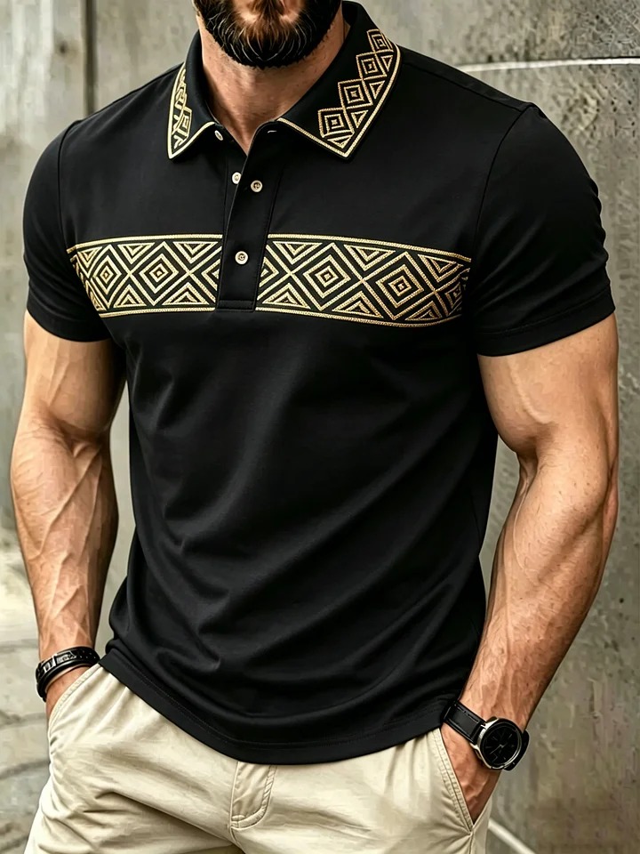 Men's Classic Business Button Short Sleeve Polo Shirt