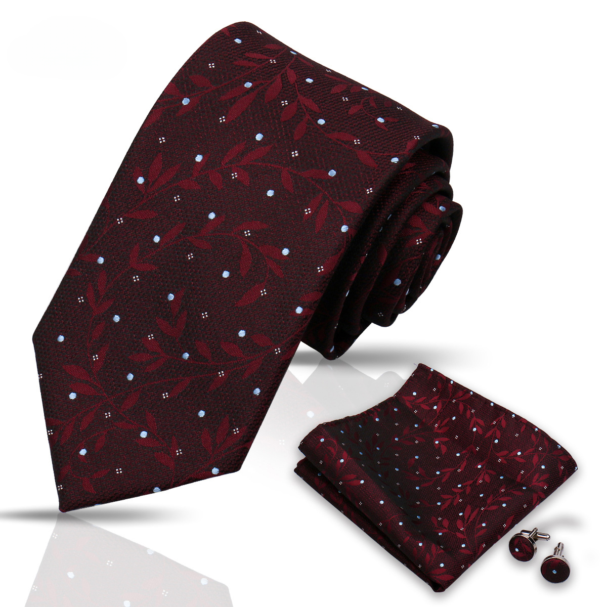 Men's Tie and Pocket Square and Clip Cufflinks Set