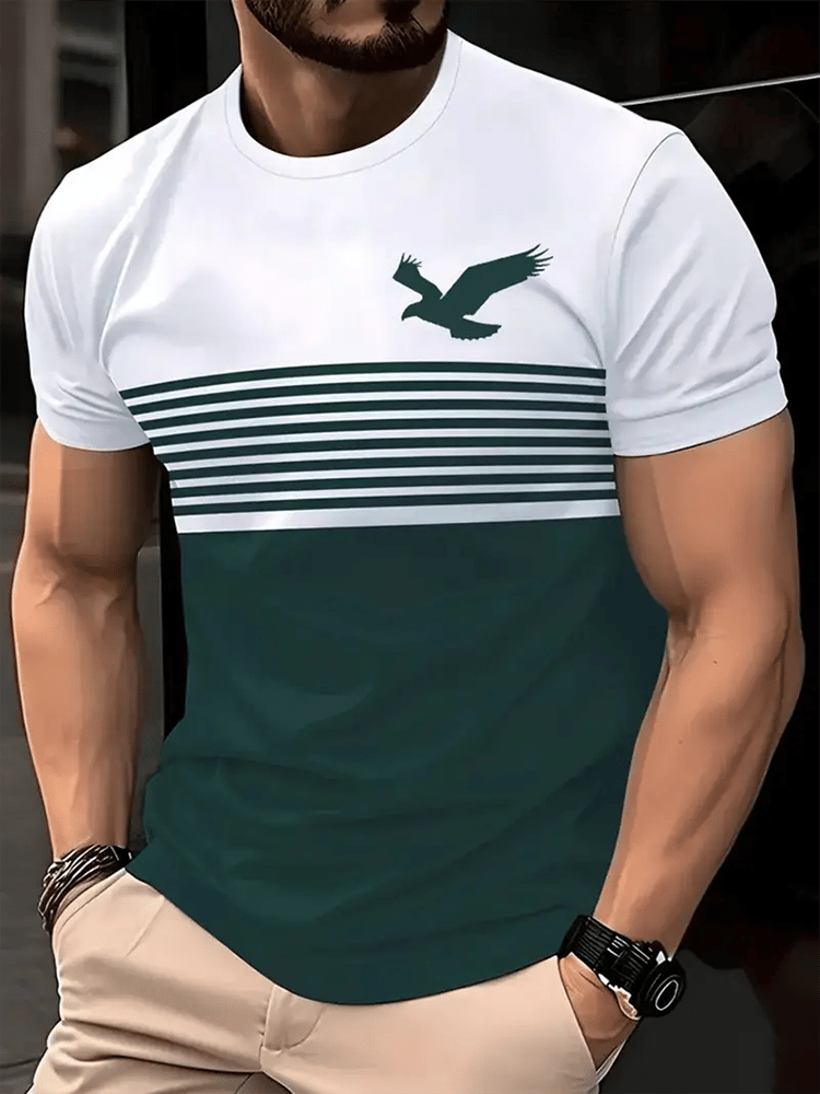 Men's Business Stripe Logo Print Short Sleeve T-Shirt