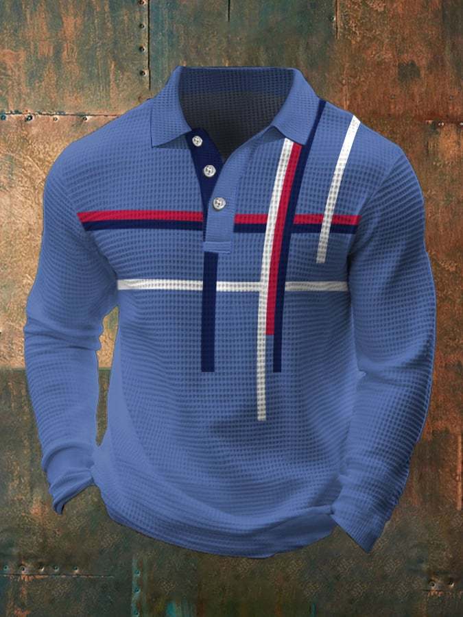 Men's Business Casual Contrast Waffle Polo