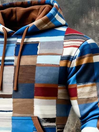 Men's Retro Distressed Color Block Print Casual Long Sleeve Sweatshirt