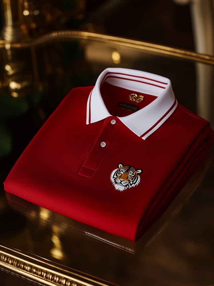 Men's Classic Business Check Logo Button Short Sleeve Polo Shirt