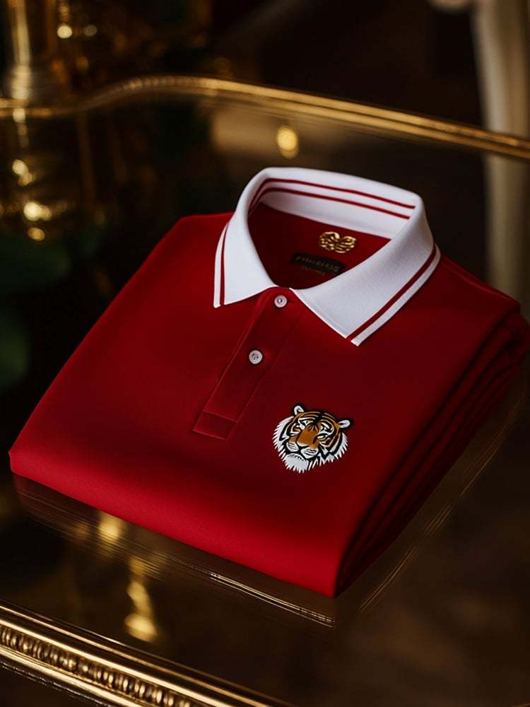 Men's Classic Business Check Logo Button Short Sleeve Polo Shirt