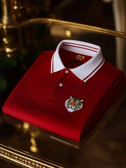 Men's Classic Business Check Logo Button Short Sleeve Polo Shirt