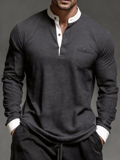Men's Vintage Comfortable Long-Sleeved Henley T-Shirt