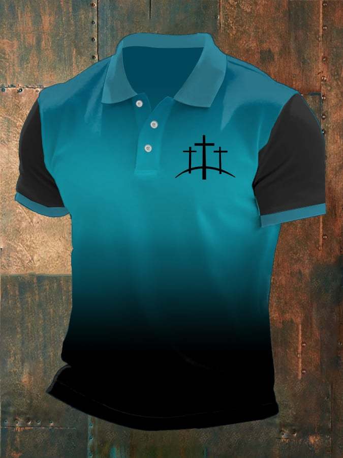 Men's Faith Printed Button Design Polo Shirt