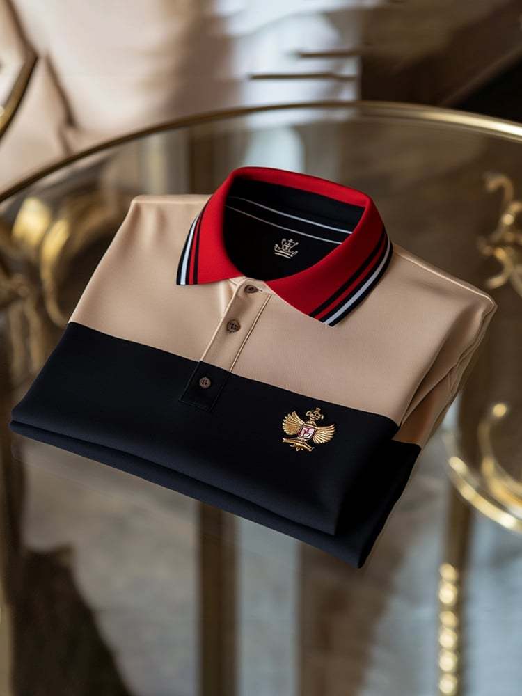 Men's Classic Business Check Logo Button Short Sleeve Polo Shirt