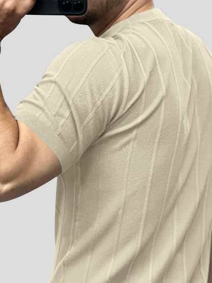 GentleKnit Breathable Striped Short Sleeve Knitted T-Shirt