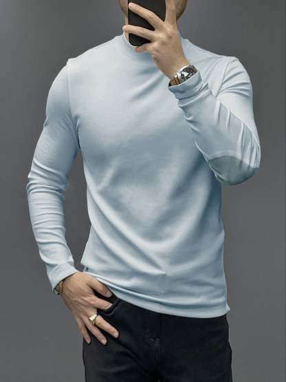 Modal Blend Elbow Patch Long Sleeve Tee:Slim Fit