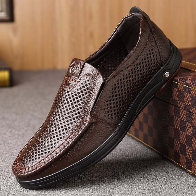 Men'S Round Toe Hollowed Out Business Leisure Loafer Leather Shoes