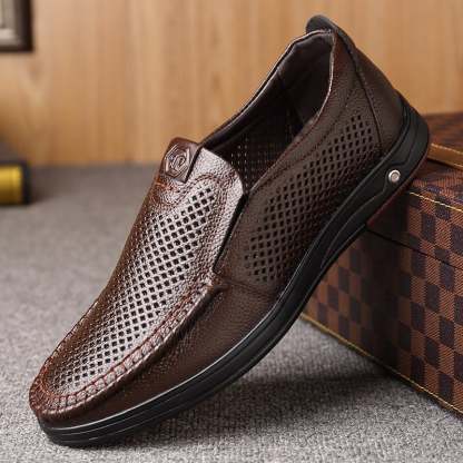 Men'S Round Toe Hollowed Out Business Leisure Loafer Leather Shoes